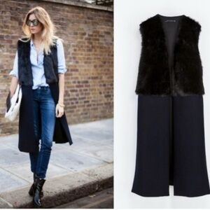 Chico's Black Faux Fur Long Vest